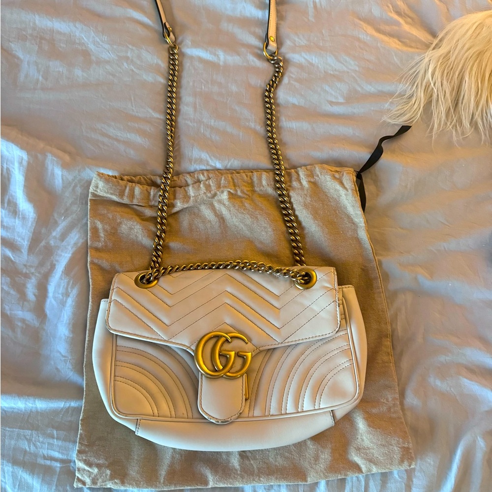 Gucci GG Matelasse White leather Marmont small shoulder bag quilted